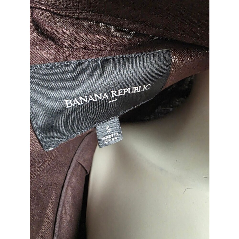 Banana Republic Linen Aviator Tie Waist Jacket Top Bark Brown Sz S High Neck - Picture 9 of 11